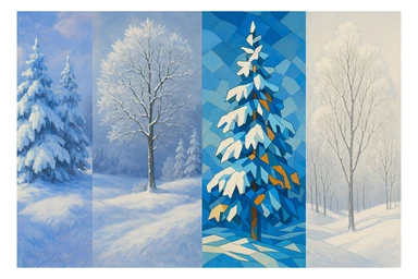 winter landscape with snow-covered trees, varied style sticker
