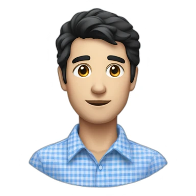 Man with black hair and a gingham white/blue buttoned collar shirt sticker