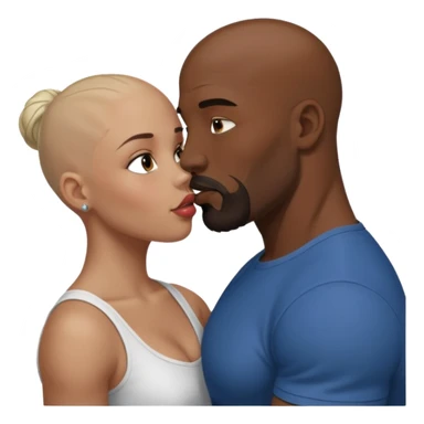 Bald black muscular goatee man kissing white brunette girl sticker