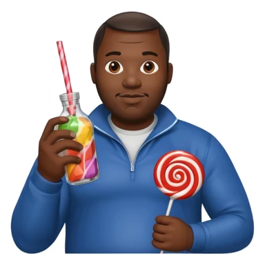 Big black man hold a bottle and a lollipop sticker