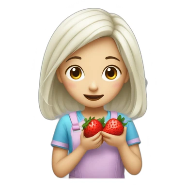 White asian Girl eating strawberry sticker