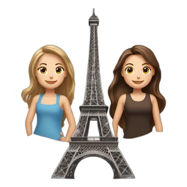 Eiffel Tower with three brunette white girls sticker
