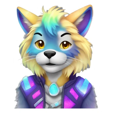 Furry, sparkle, iridescent, colorful, neon, edgy, cool, beautiful, divine, animal, anthro, full body, fursona, protogen sticker