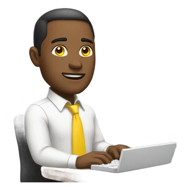 yellow skin man using white keyboard on desk wearing white button down shirt front view sticker