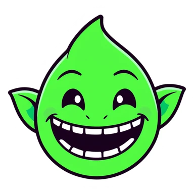 Troll face emoji with green glowing eyes and shiny teeth sticker