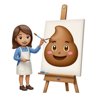 artist painting a poop emoji on an easel sticker