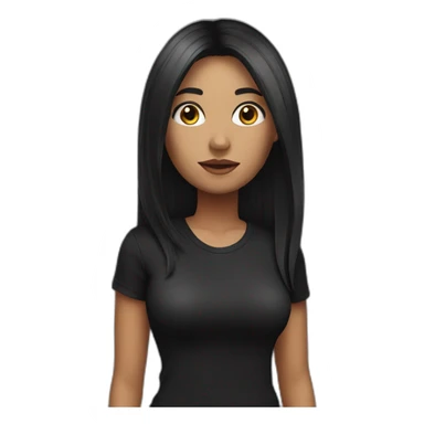 lady in black t-shirt with black long straight hair and black eyes  sticker