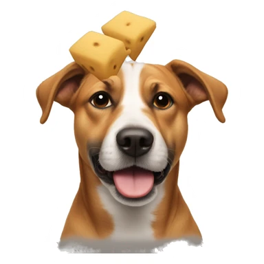 Dog wearing ughs with a boy on the head sticker