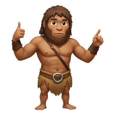 A full-bodied Neanderthal, dressed in a loincloth, points his thumb to the right
 sticker