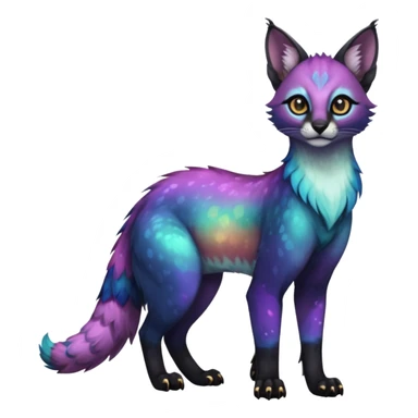 Colorful dark tropical iridescent nebulae exotic cute cool beautiful shiny beautiful fantasy-caracal-civet-genet-sergal-vernid-Gryphon-Cacomistle-Trico-oncilla-animal-Fakémon-hybrid-fursona (full body) sticker
