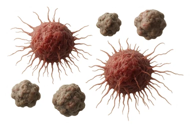 cellule umane anatomiche tumorali e deformi fluttuano in aria,+ iperrealistico 4k sticker