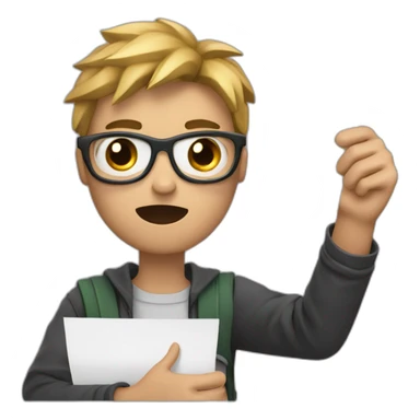 Angry Student holding a small rectangle paper on right side of hand and pencil on left side of the hand sticker