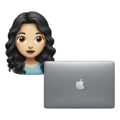 Korean girl with macbook, long and wavy black hair sticker