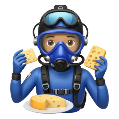 Scuba diver eating blueberries and cheese sticker