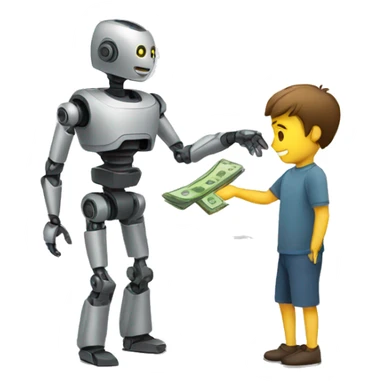 man giving money to robot sticker
