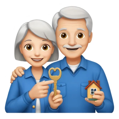 older home sellers, smiling, holding a house key sticker