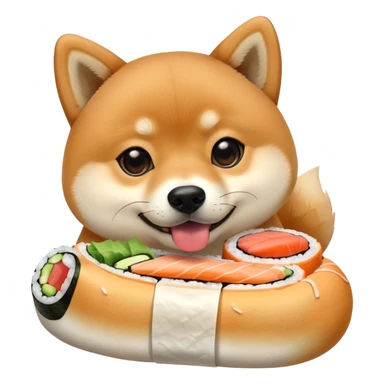 Shiba Inu eating a sushi roll sticker