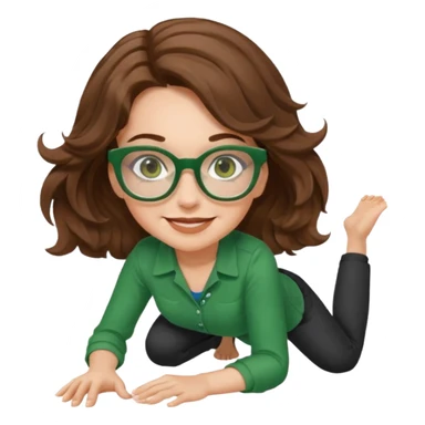 brown wavy hair and green square glasses white woman crouching sticker