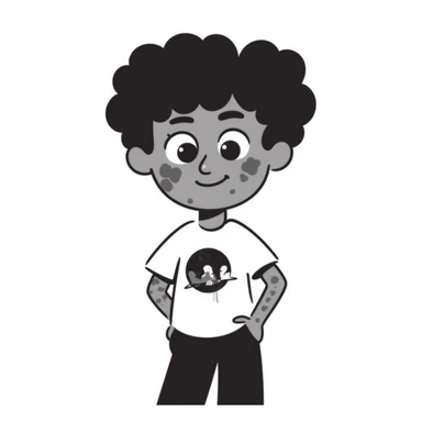 hand-drawn character with uneven skin tone representing hyperpigmentation, playful sticker