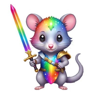 Colorful possum holding a sword with rainbow sparkles sticker
