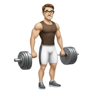 white nerd guy with brown hair doing weight training sticker