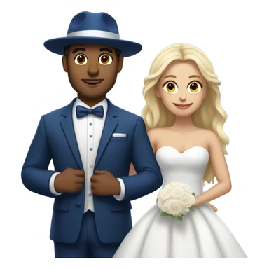 Puerto rican beard short hair with blue hat and navy blue suit getting Married with blond long hair girl with white  wedding dress  sticker