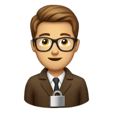 brown-short-haired classy man wearing glasses struggling to fit a key into a lock sticker