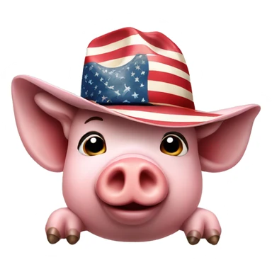 Pig with cowboy hat and American flag sticker