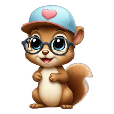 baby squirrel in love with a boy with a cap and glasses sticker