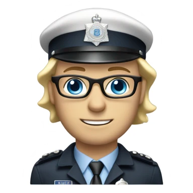 British policeman with blue eyes and blonde and glasses hair sticker