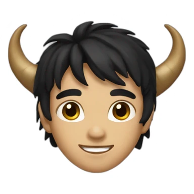 An imp,black hair,brown eyes,smile,dark brown horns sticker