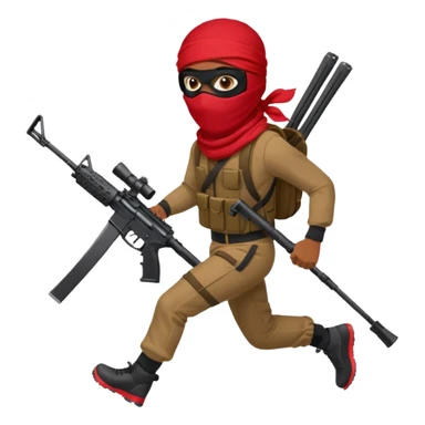 Brown skin Robber with ski mask and ar-15 in red bandana outfit running sticker