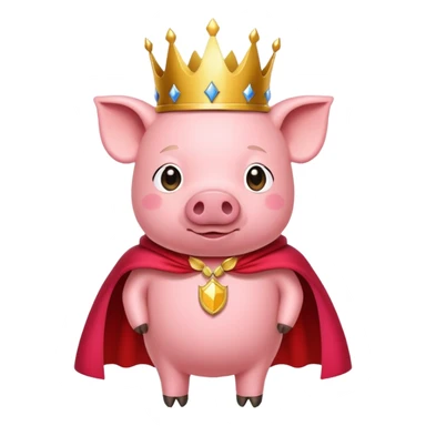 Pink pig with a golden crown and royal red cape, Technoblade character sticker