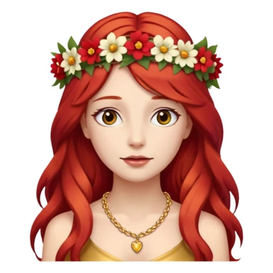 Women red long hair with Flower Crown and Necklace sticker