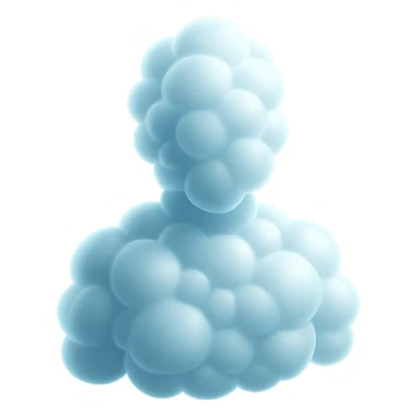 person made entirely of bright convex clouds, shoulder up, front view, matte glass style sticker