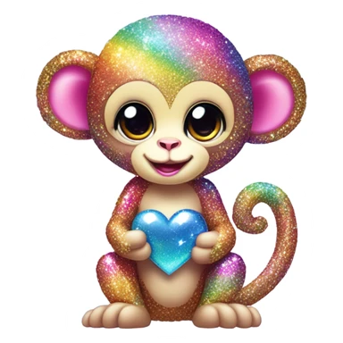 Lisa frank sparkly rainbow baby monkey with heart sticker