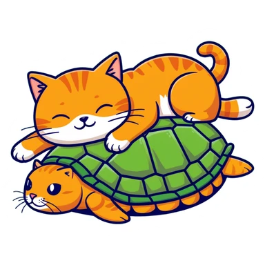 Lazy cat riding a turtle  sticker