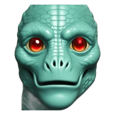 Aquamarine colour Reptilian with red lasers from the eyes in black suite on the golden coin sticker