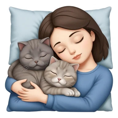 Grey scottish fold cat and brunette woman sleeping together  sticker