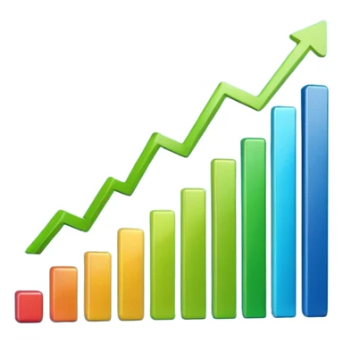 3D bar chart with upward trend, pie chart, colorful graphs, 
data visualization, blue and green colors, transparent background, 
emoji style, realistic, modern business analytics sticker