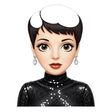Liza Minnelli with dark brown hair, black sequin outfit sticker