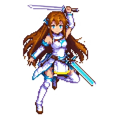 asuna from sword art online, pixel art style, action pose sticker