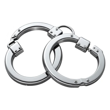 A pair of elegant handcuffs emoji made of silver chrome, smooth rounded design, glossy metallic reflections, luxury fetish aesthetic, minimal iOS emoji style, centered, clean white background sticker