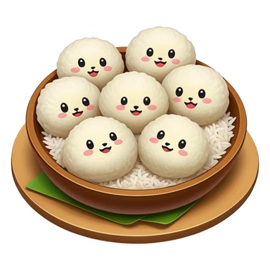 Ningbo rice balls with meat filling, simplified emoji style with bold outlines and bright colors, cartoon style round rice dumplings sticker