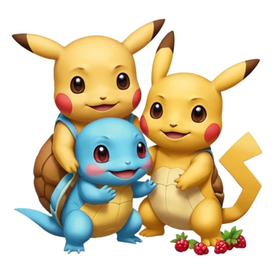 Pikachu has a light to share, but Squirtle has none. Pikachu sees this is unfair, so he shares the berries with Squirtle. They smile and eat together. Show this as a cute Pokémon emoji scene about justice and fairness.

 sticker