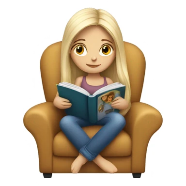 long hair white girl reading a book in cozy chair  sticker