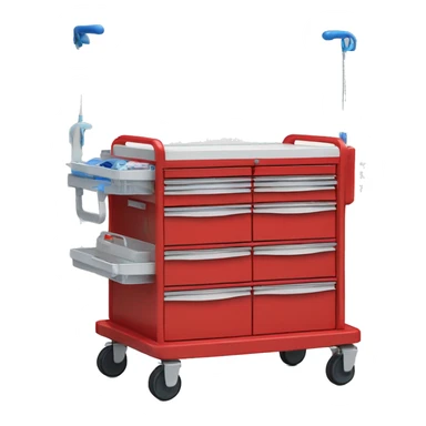 Singular Red medical crash cart is a mobile, multi-drawer unit designed to store and organize emergency medical supplies and equipment sticker