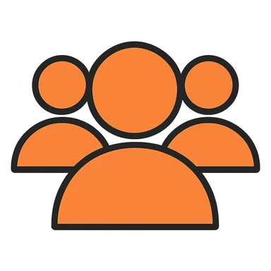 Remove all social details or icons, leave only a simple silhouette representing followers, in orange color #fe6601, with transparent background. sticker