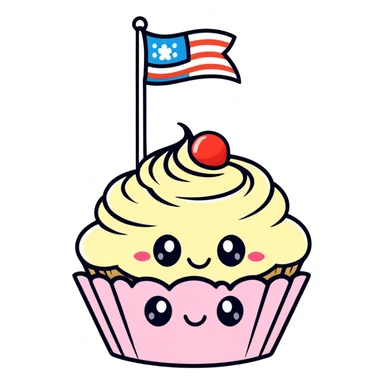 A pastel-colored cupcake with big eyes and a smile holding a flag that says ‘Sweetest girl ever! sticker