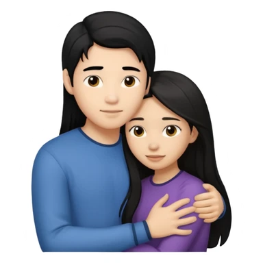 asian boy with black hair and light brown long hair girl hugging sticker